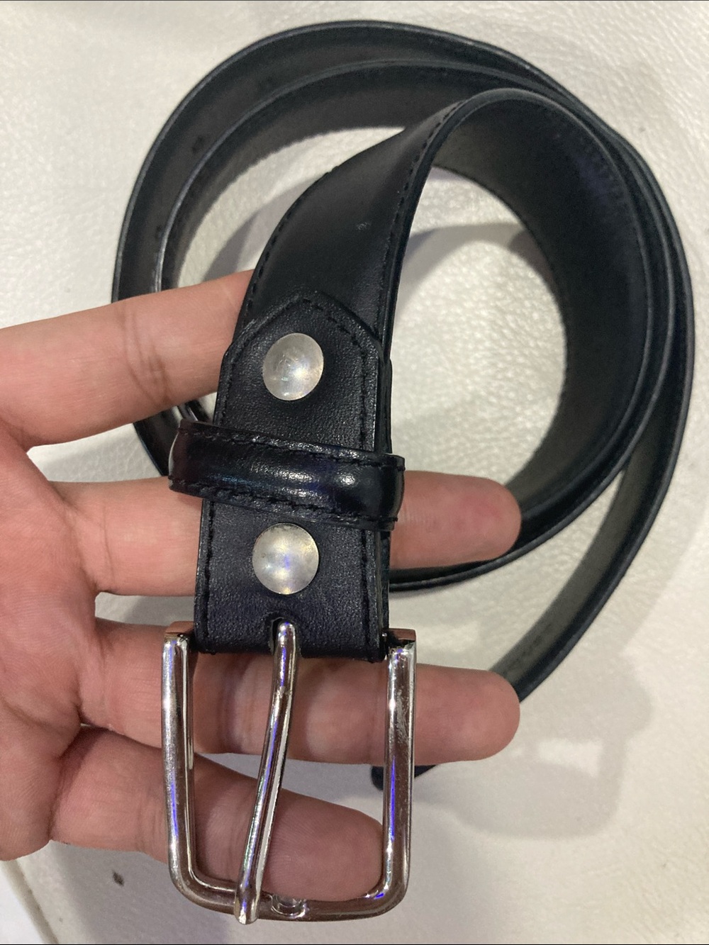 Classic Black Leather Men's Belt with Silver Buckle